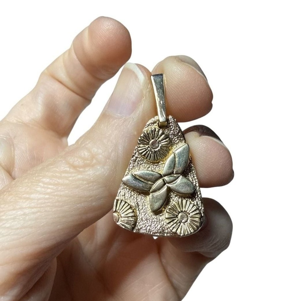 Vintage PLC Gold Tone Butterfly Flower Pendant Textured Floral Statement Jewelry